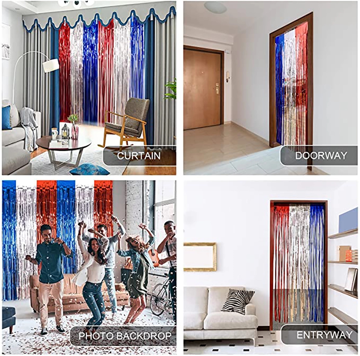 Red White And Blue Foil Fringe Curtains July 4Th Decor 3