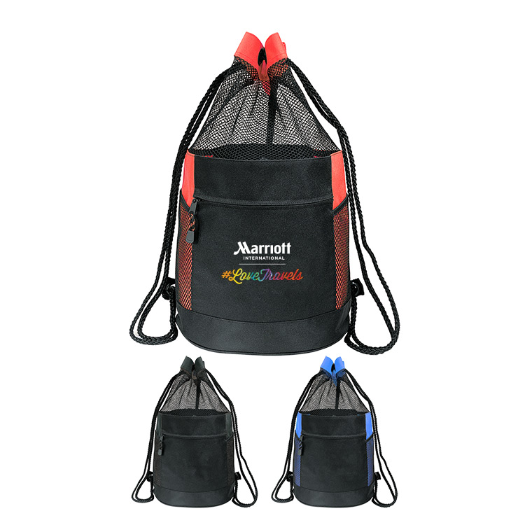 600D Polyester Drawstring Zippered Mesh Sports Pack-Close Out 8