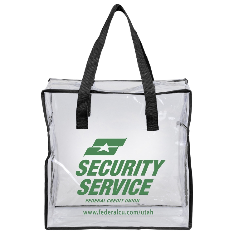 12"W x 12"H x 6"Gusset – "ARETE" Clear Vinyl Stadium Compliant Tote Bag with Zipper 14