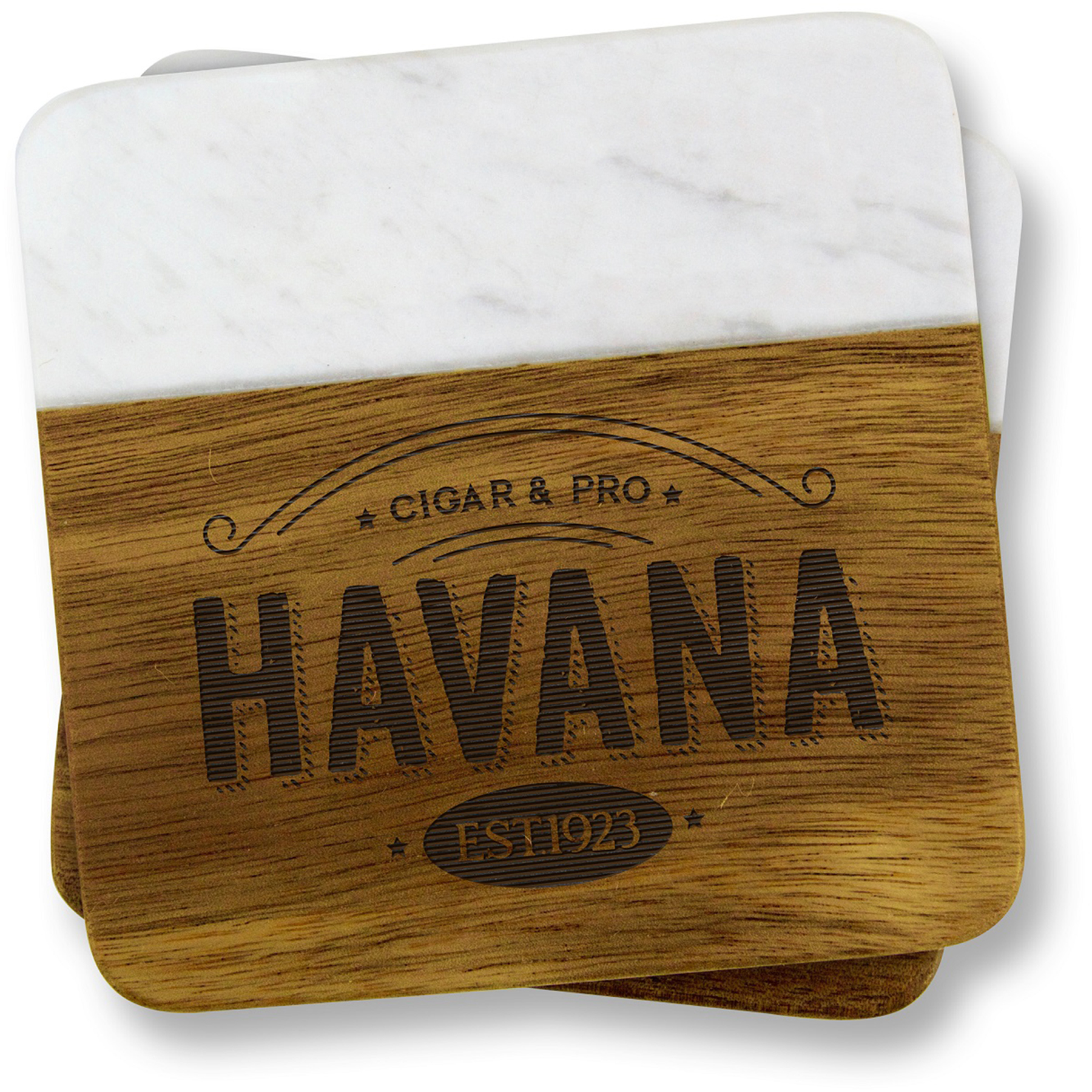 2 Pc. Acacia Wood & Marble Coaster Set 2