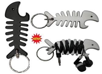Fish Bone Bottle Cap Opener with Key Ring and Ear Bud Wrap 1