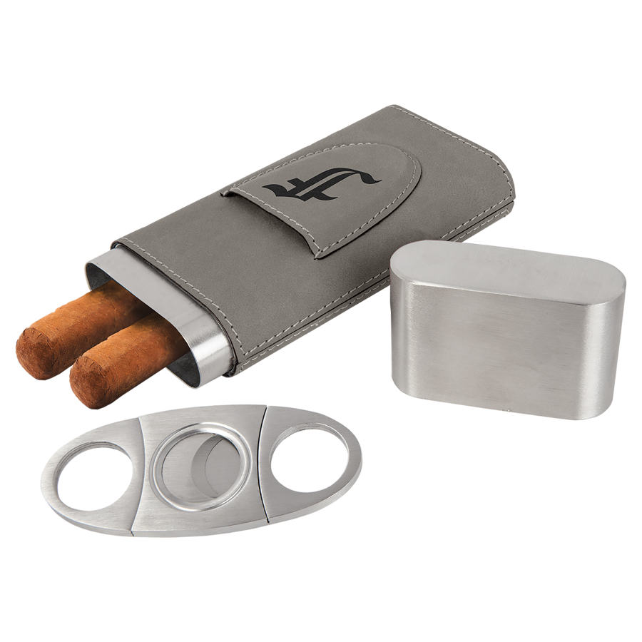 Gray Leatherette Cigar Case with Cutter 2