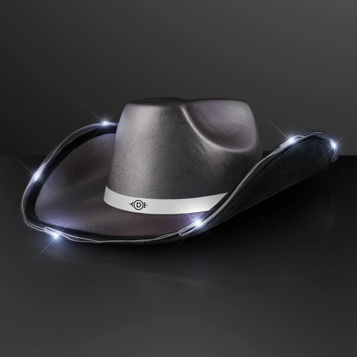 Deluxe Shiny Light Up Cowboy Hat with White Band 10