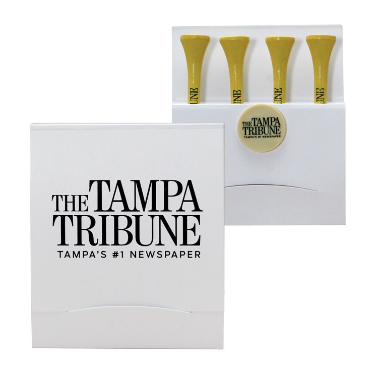 Golf Tee Matchbook w/Four 2 3/4" Tees & 1 Ball Marker