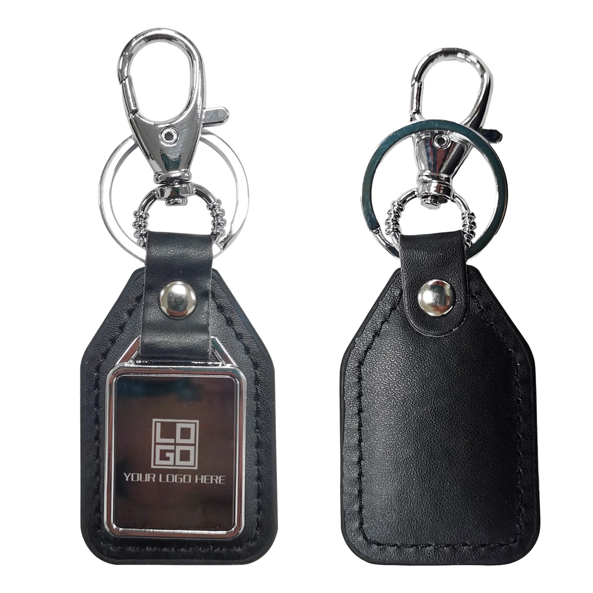 Black Leather Key Chain With Metal Tab 2