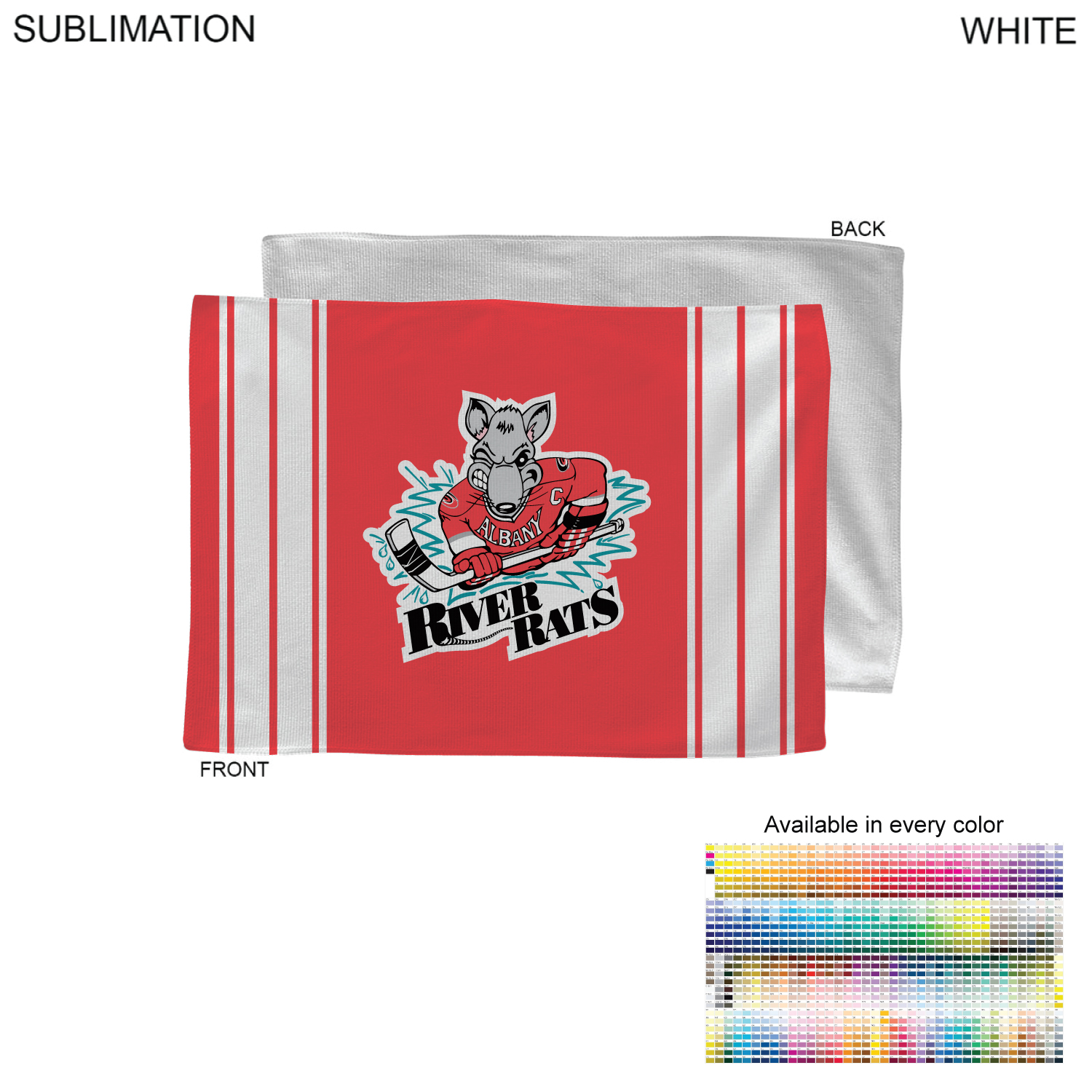 Colored Sublimated Rally, Skate Towels with Jersey stripes, 12x18 Sublimated Edge to Edge 1 side 8