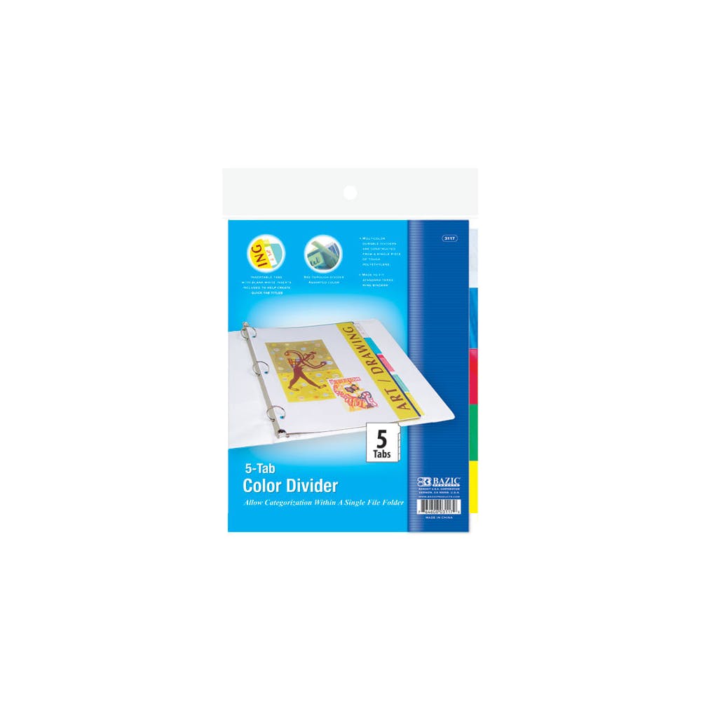 Index Dividers - 5 Count Assorted Color Tabs 2