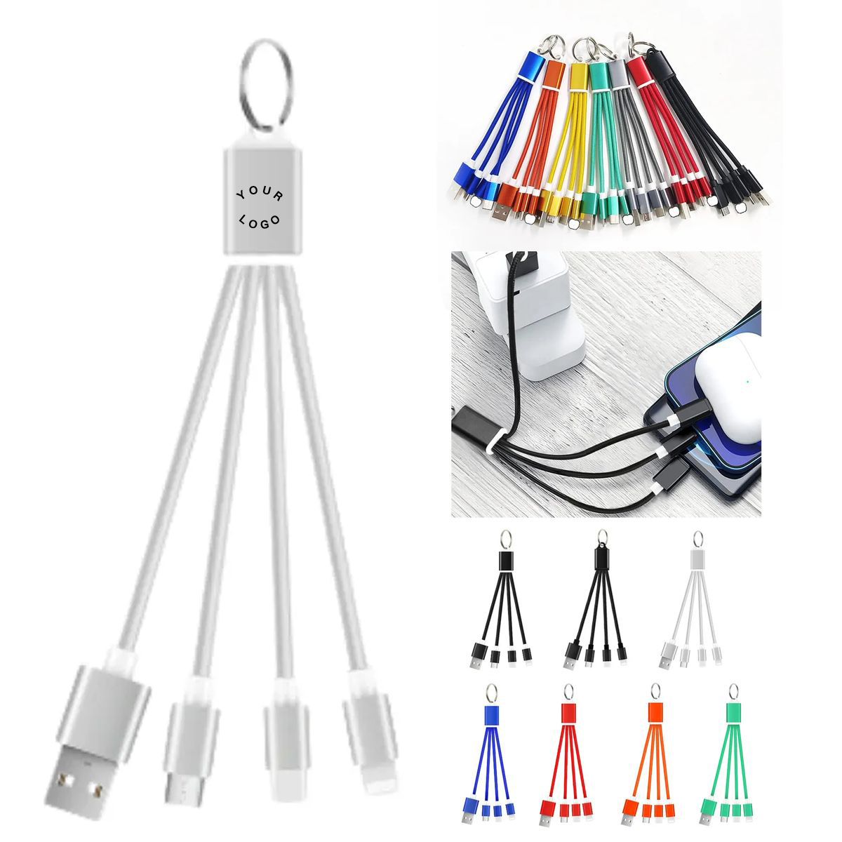 Aluminum Charging Cable Keychain 3in1 4