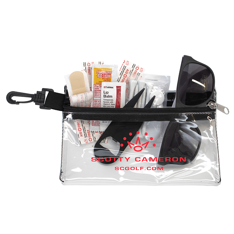 "CHIP 16" 16 Piece Golf Kit in Supersized Zipper Pack Components inserted into Zipper kit with Carab 12