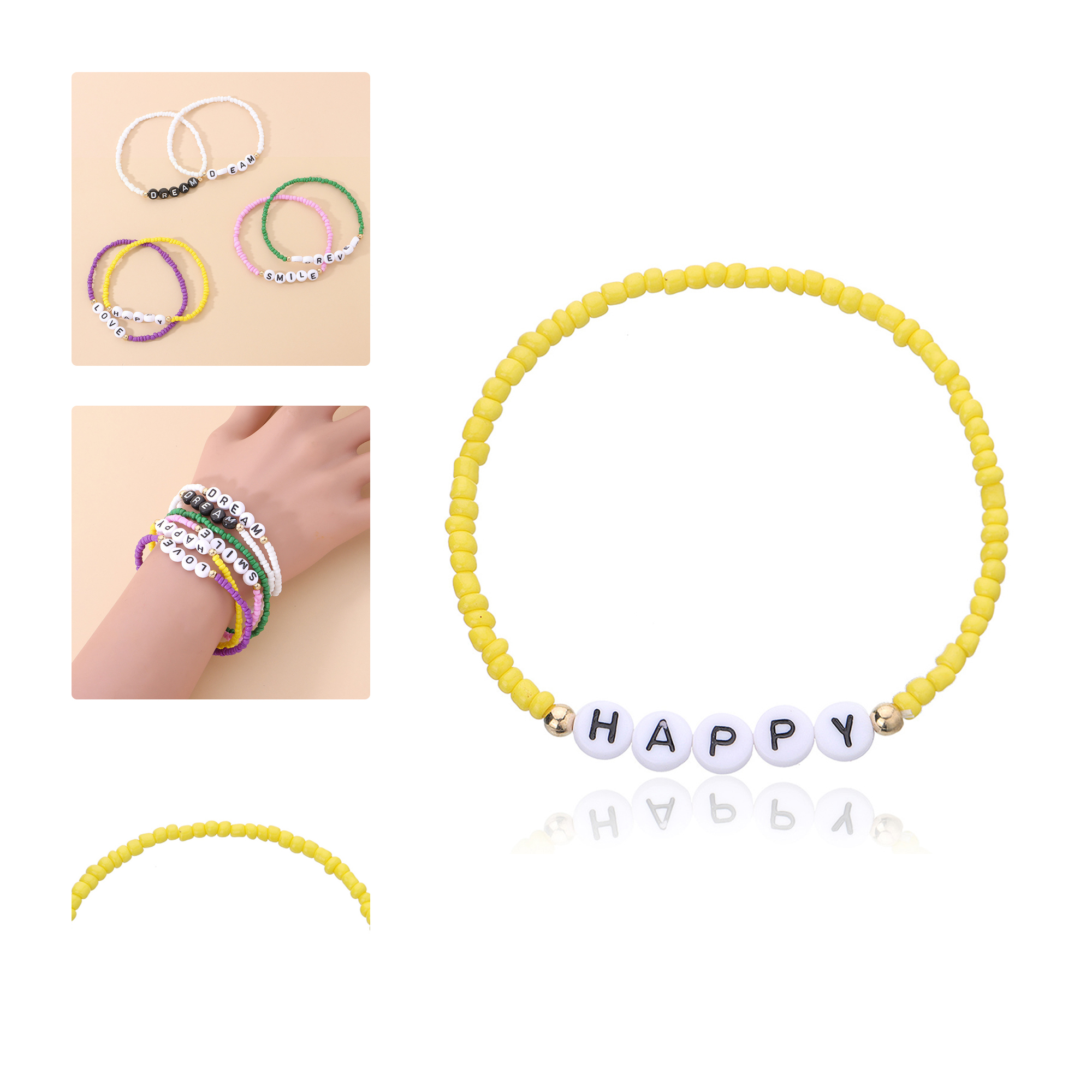 MOQ 50 Letter Bead Fashion Bracelet Colorful Beaded Wristband 2