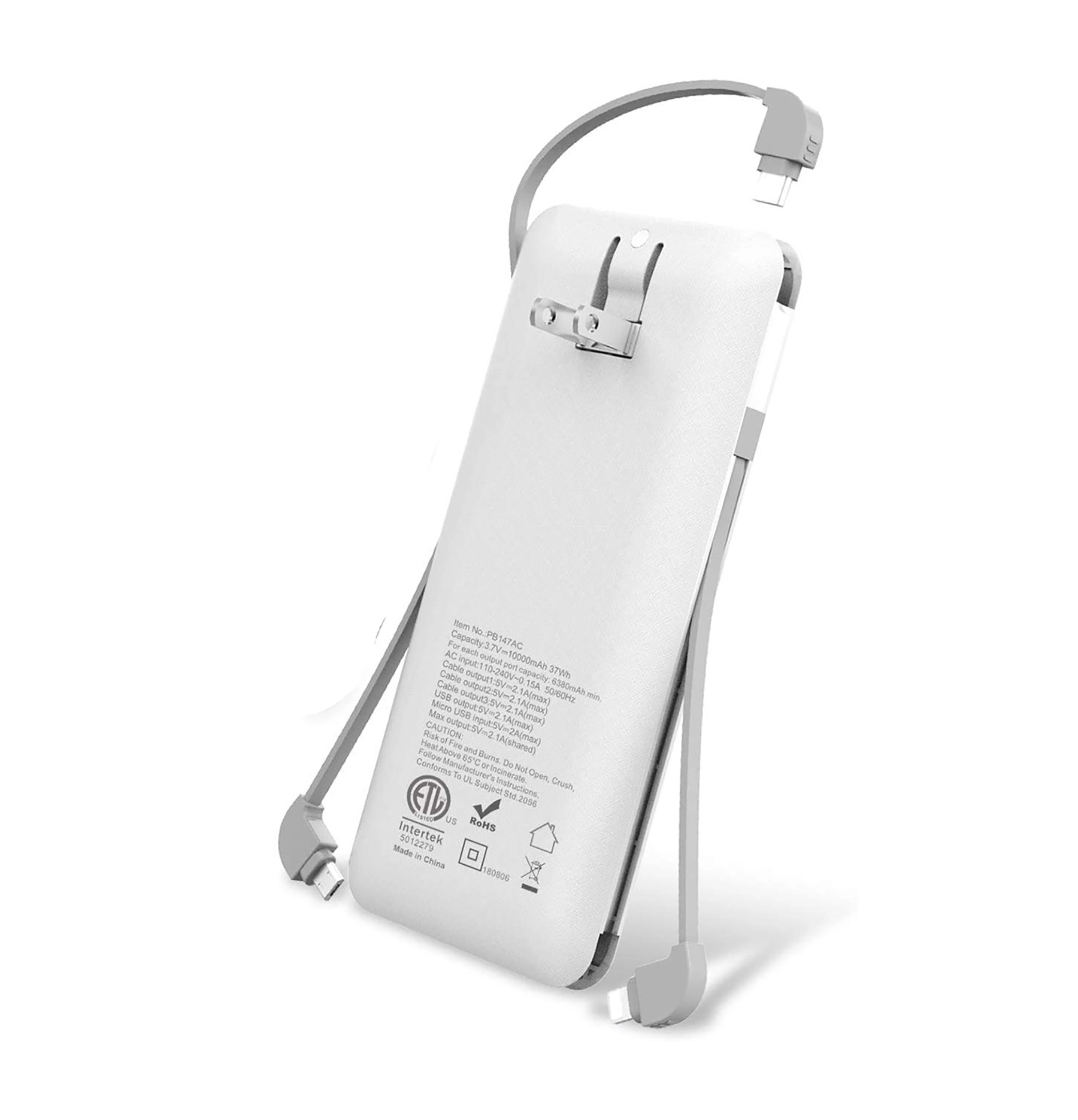 10000Mah Slim Usb C Power Bank With Built-In Ac Wall Plug 5