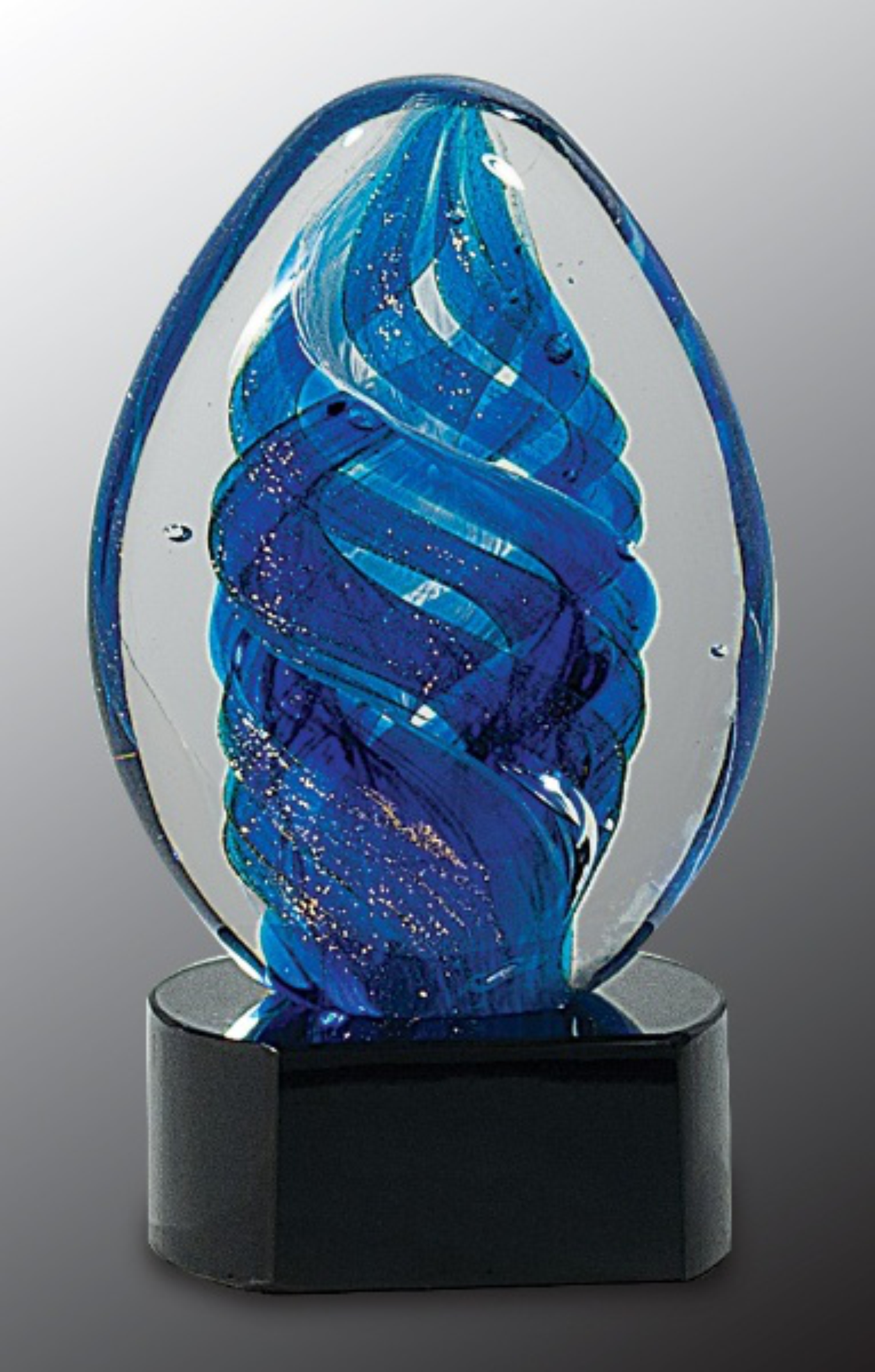 6" Blue Oval Swirl Art Glass Award 3