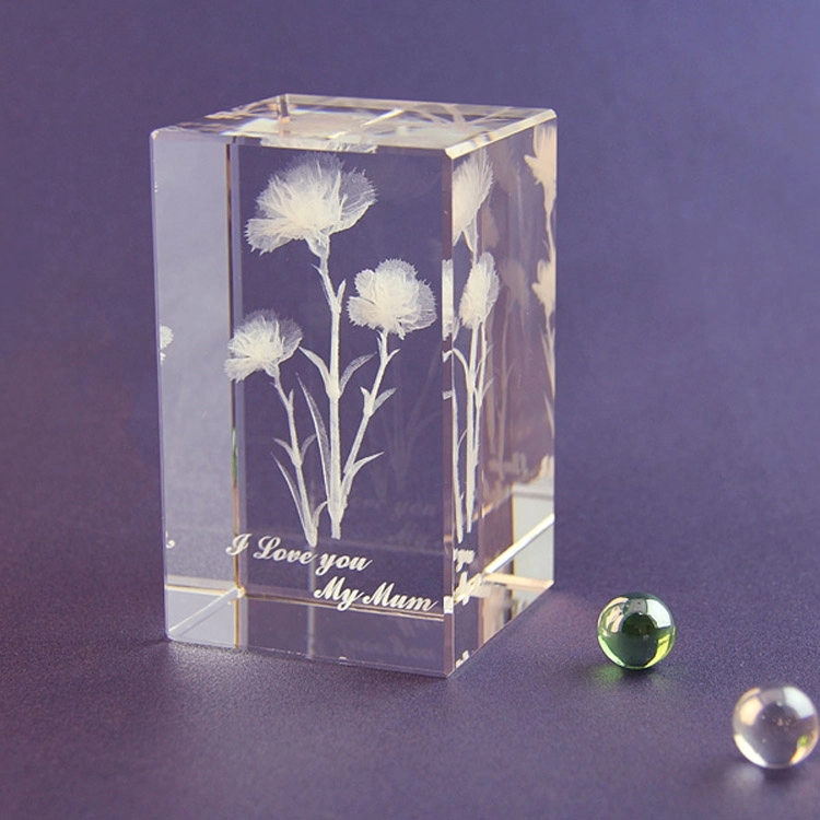 3D laser engraving carnation K9 transparent crystal cube 2