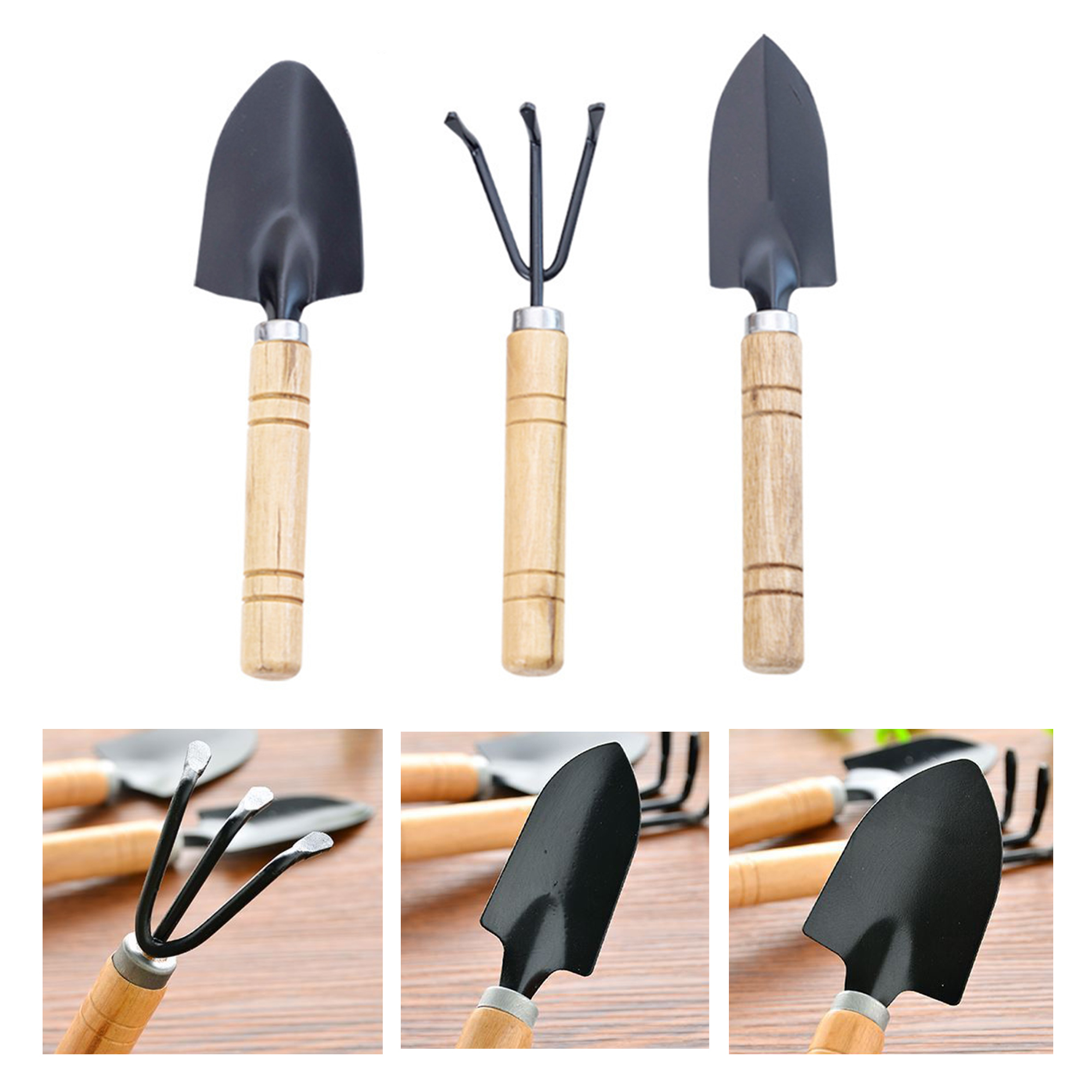 Wood-Handled Mini Shovel Rake Spade Sets For Garden Use 2