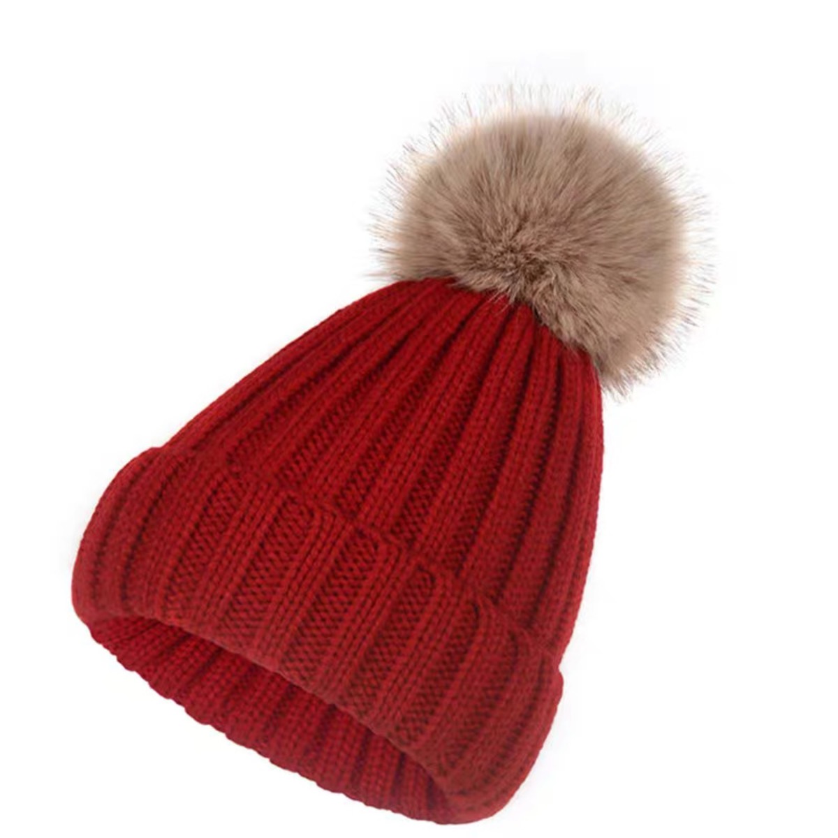 Warm Winter Beanie with Faux Fur Pompom and Fleece Lining 10