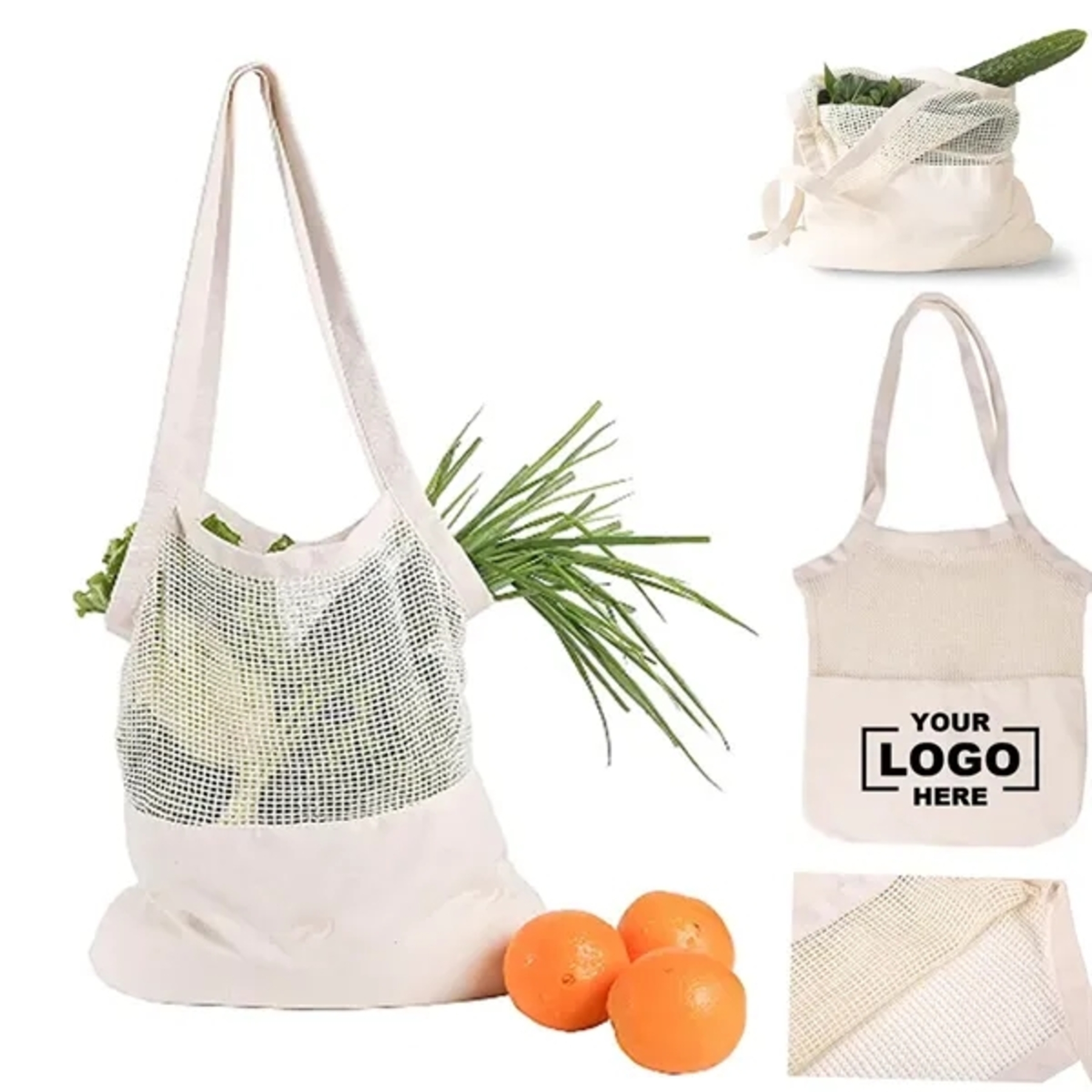 Eco-friendly Shopping Grocery Cotton Mesh Tote Bag, custom tote bag with logo imprint 2