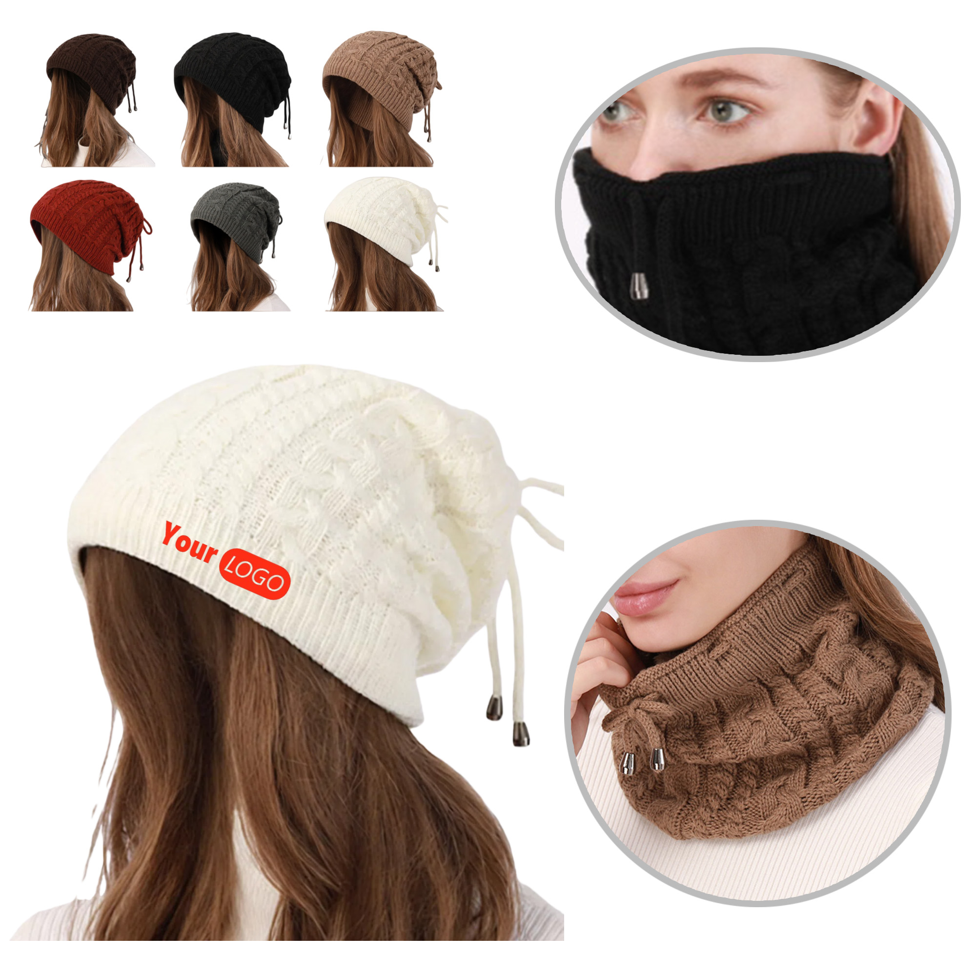 Acrylic 3 in 1 Drawstring Knit Hat 5