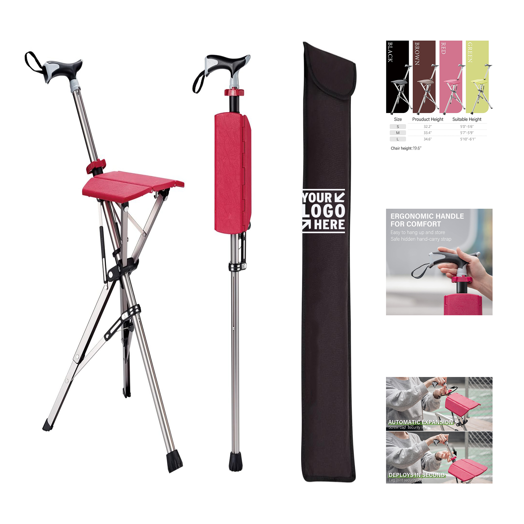Easy Carry Storage Anti-Slip Lightweight Aluminum Foldable Ta-Da Chair Portable Trekking Hiking Pole 2
