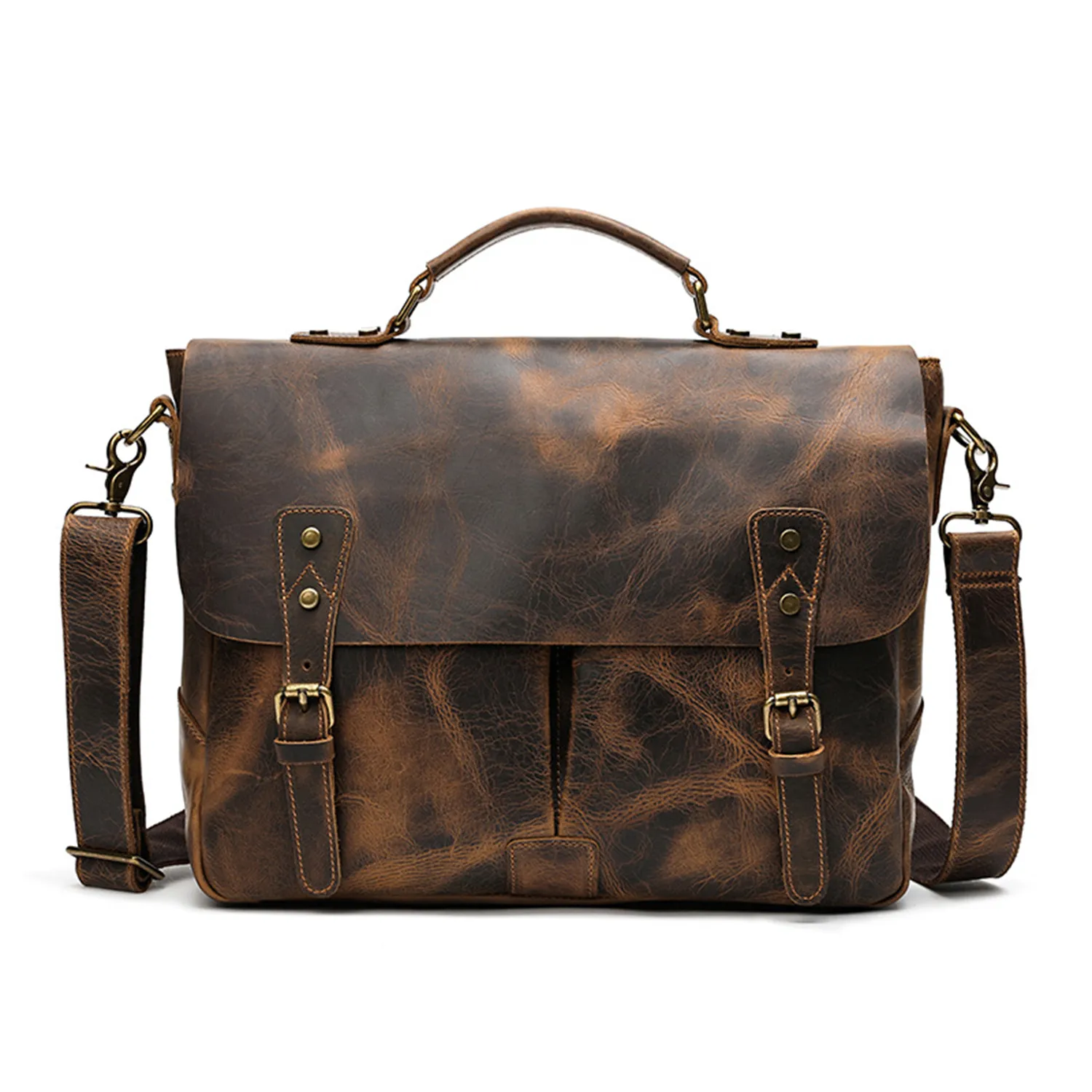 Simple retro crazy horse leather large capacity bag 5