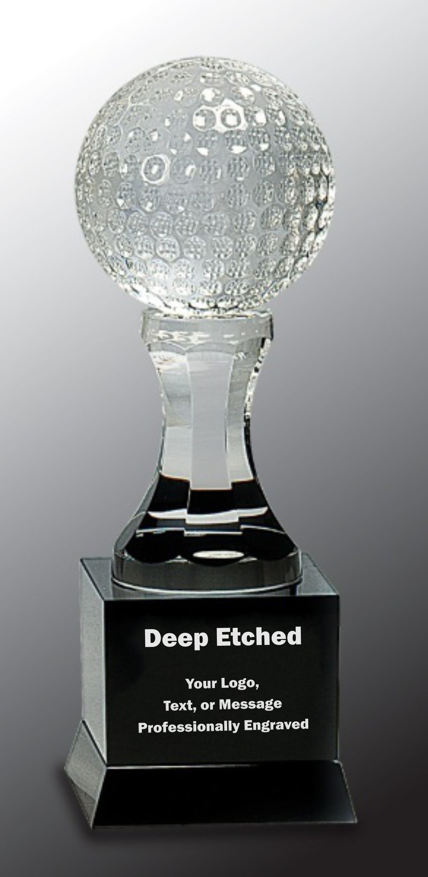 9" Crystal Golf Ball on Black Pedestal Base Crystal Award