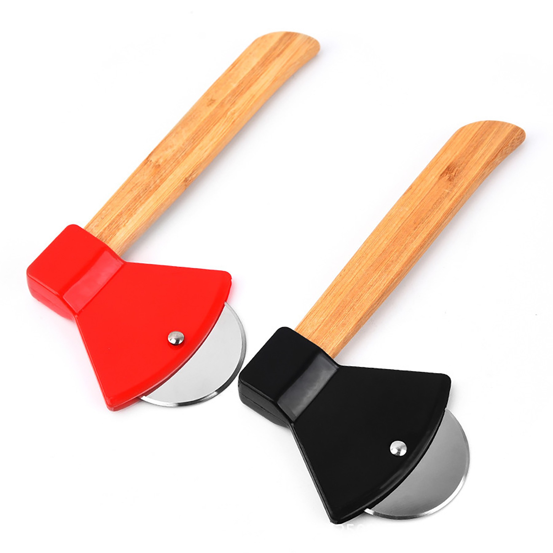 Stainless Steel Roller Wooden Handle Axe Pizza Cutter 4