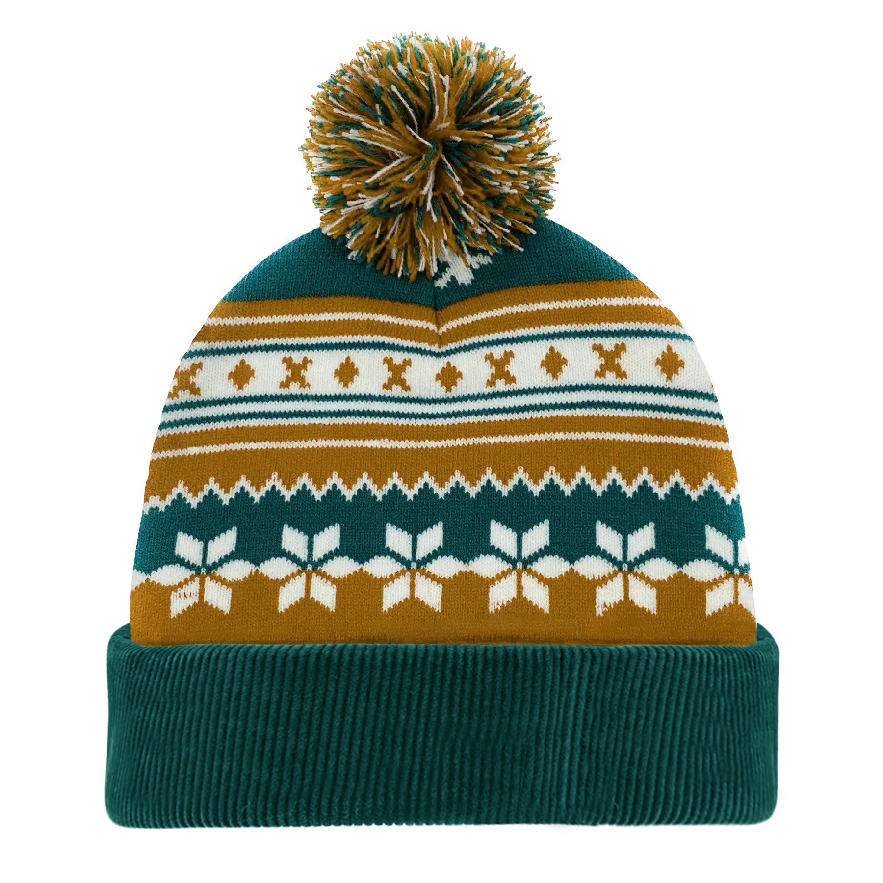 Knitted Acrylic Cuff Winter Beanie with Pom 7