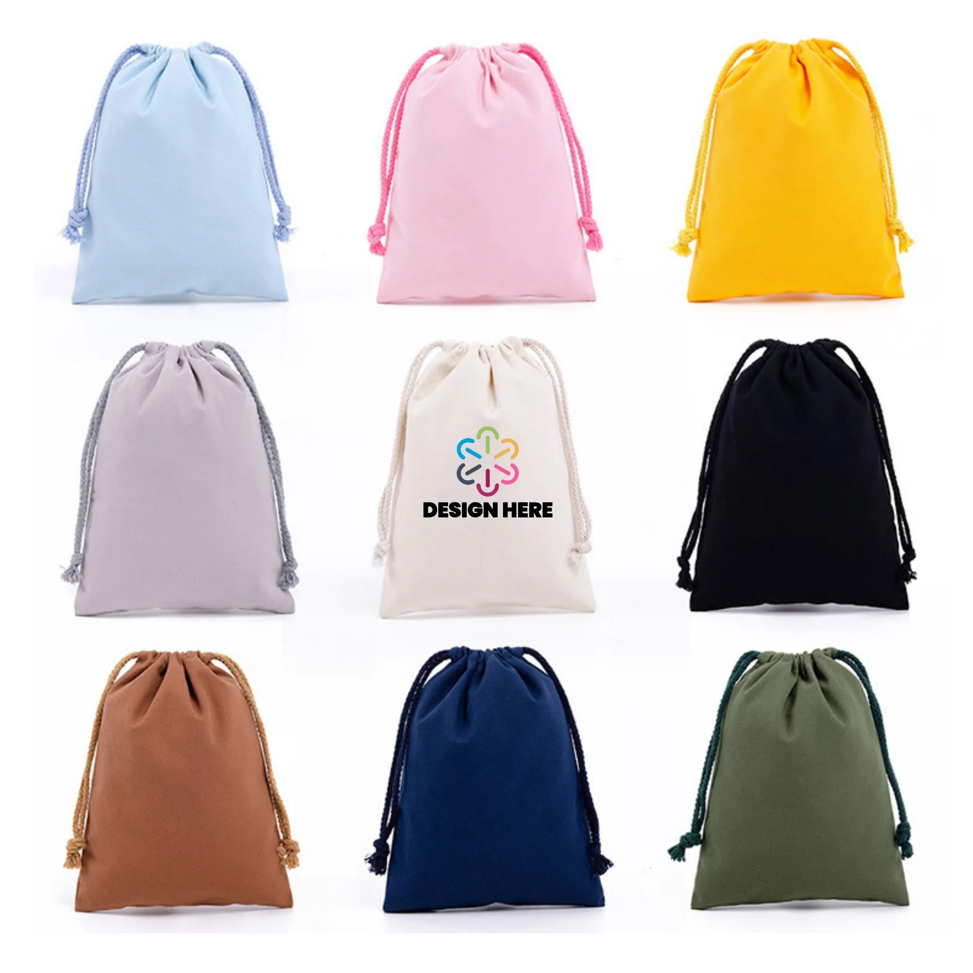 9.8"x7.1" Drawstring Cotton Muslin Gift Bag Full Color