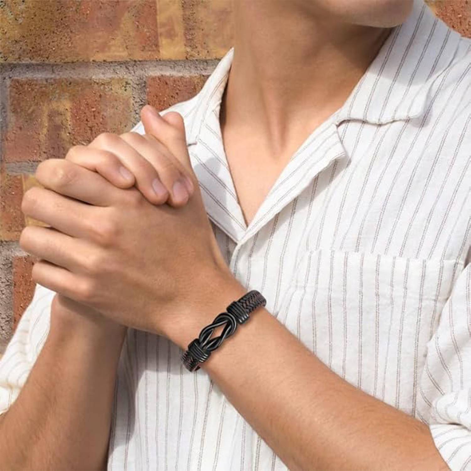 Handwoven Magnetic Buckle PU Leather Bracelet 10