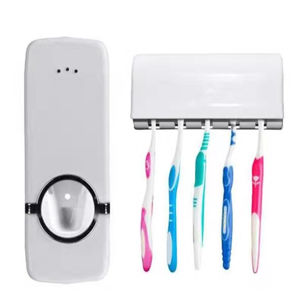 Auto Toothpaste Dispenser with 5 Toothbrush Holder Set 1