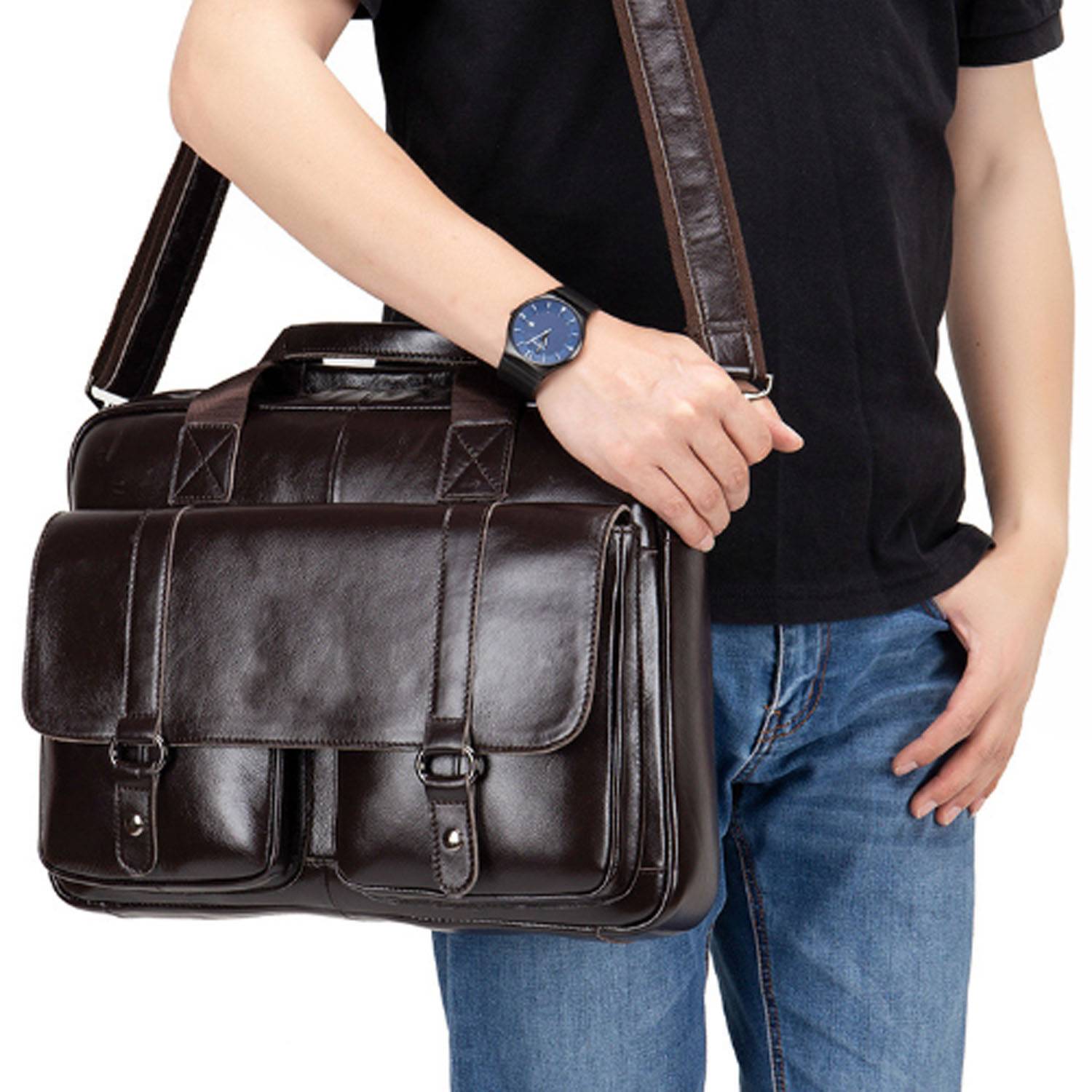 Genuine Leather Laptop Tote Bag 8