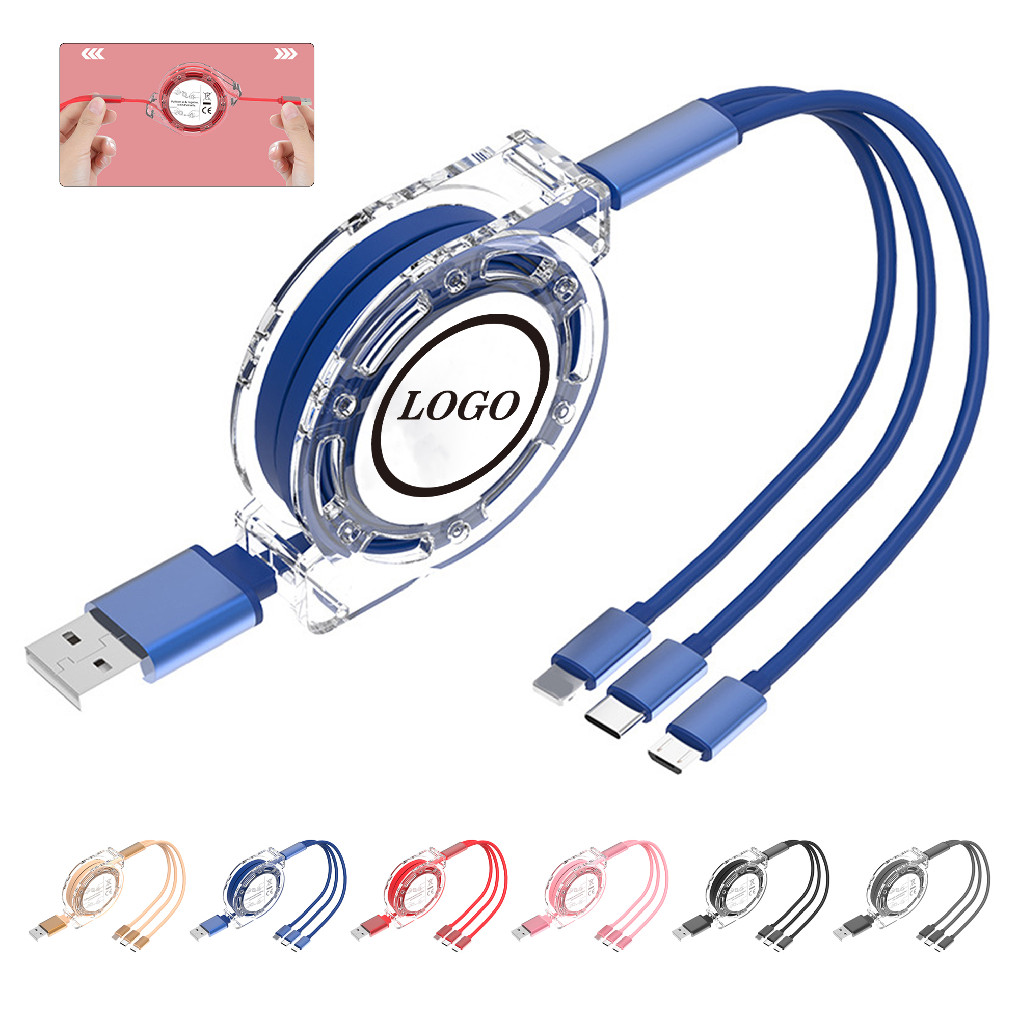 Retractable 3-in-1 Charging and Data Cable 2