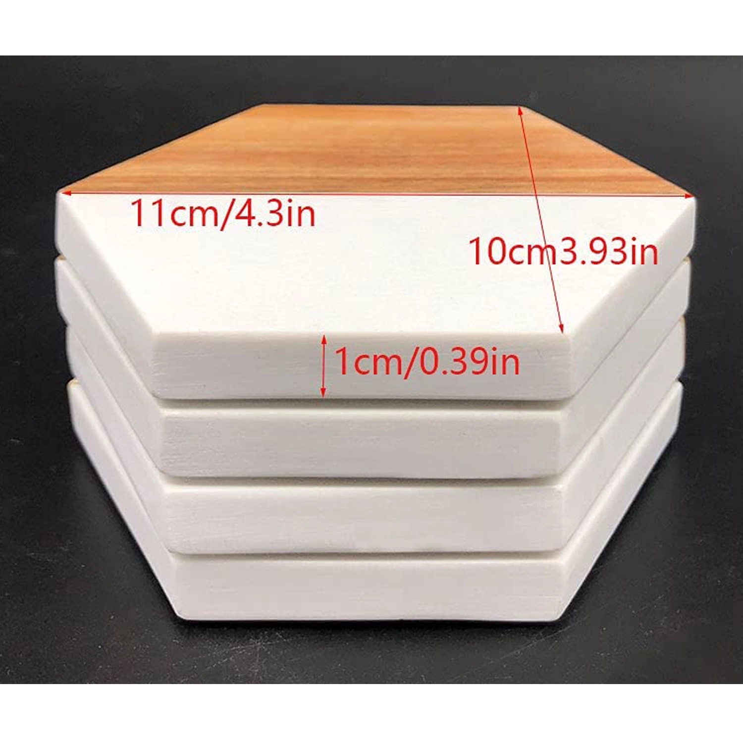 Acacia Wood And Marble Hexagon Coasters 2