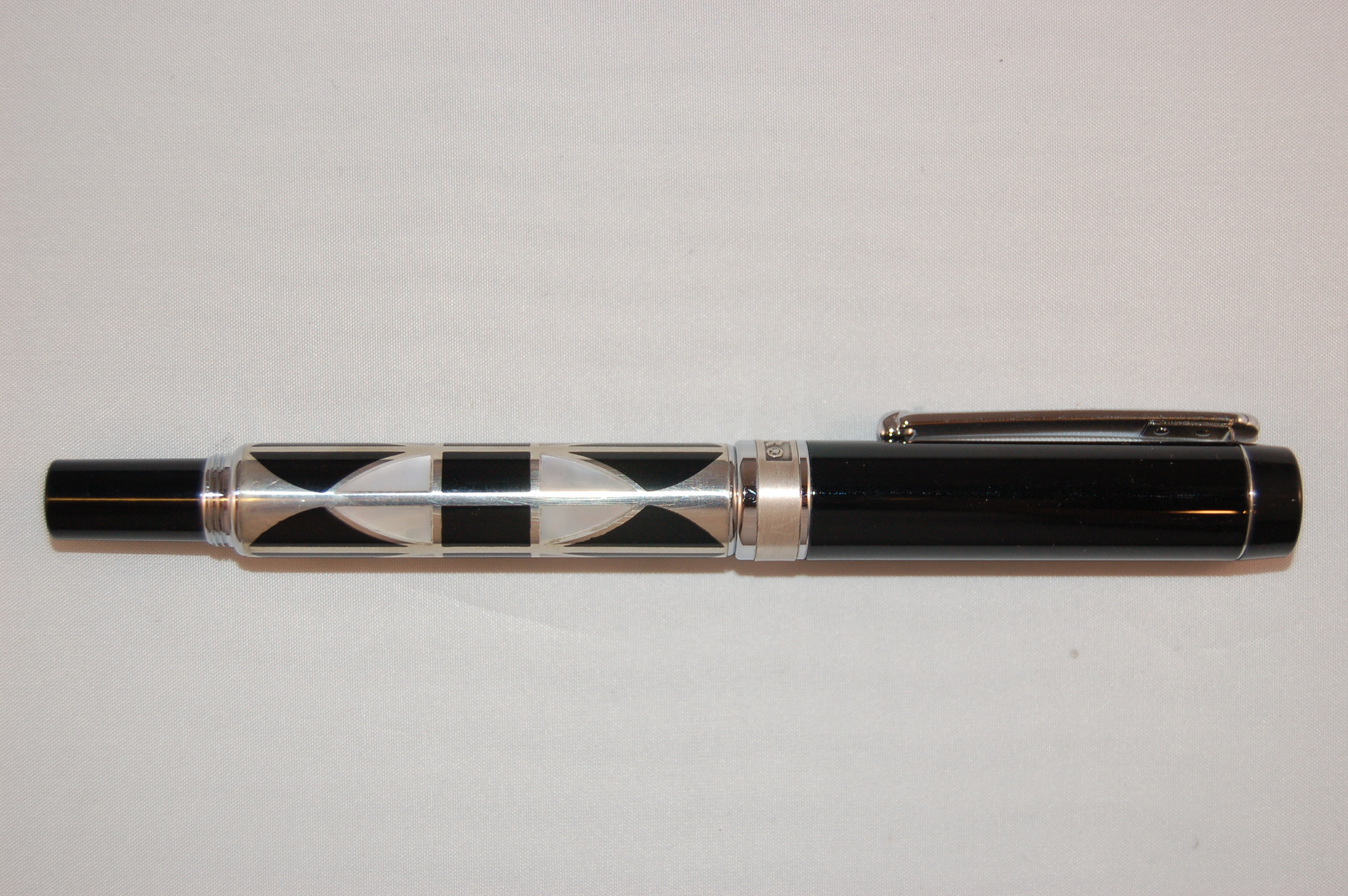 *CLOSEOUT* Ingenue Inlayed Mother-of-Pearl & Black Onyx Rollerball Pen With Screw Off Cap