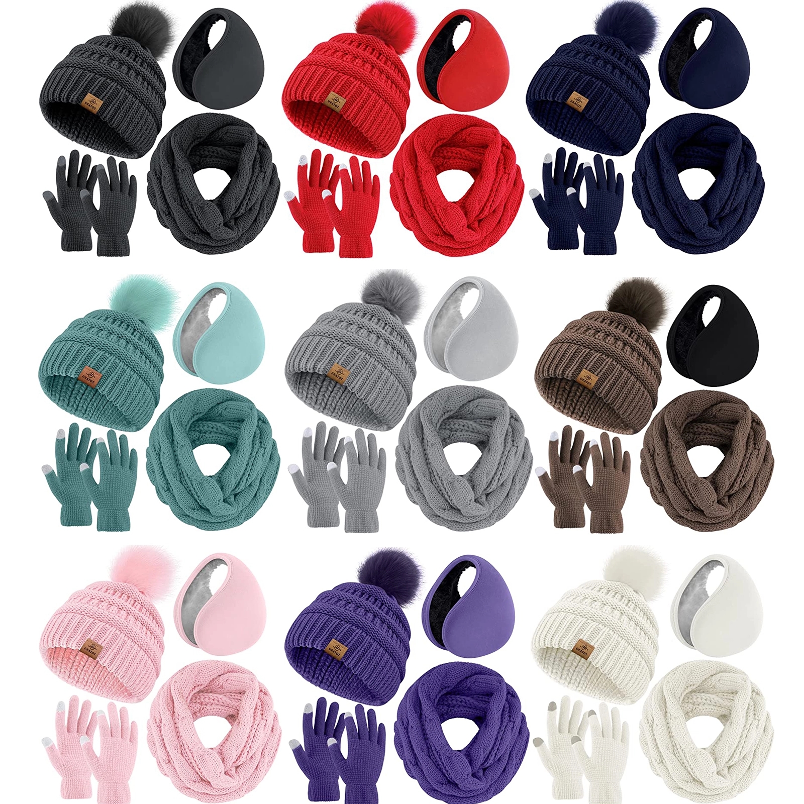 Winter Warm Set Knitted Scarf Beanie Hat Touchscreen Gloves 2