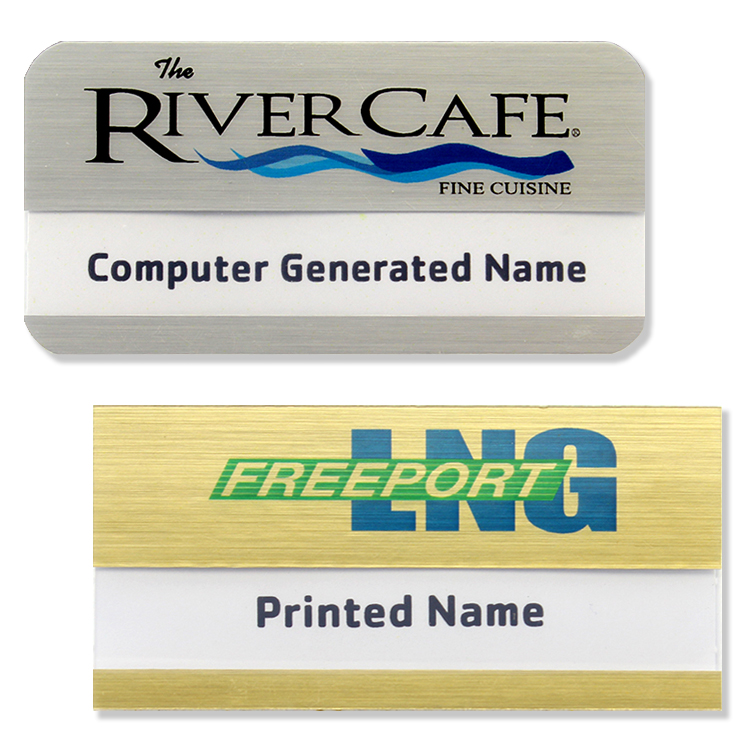 The Orion full color metallic reusable name badge 1.5"x3" 3
