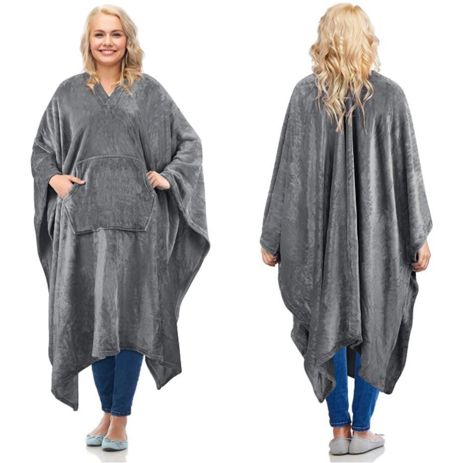 Fleece Wearable Blanket Poncho For Adult Women Men 1