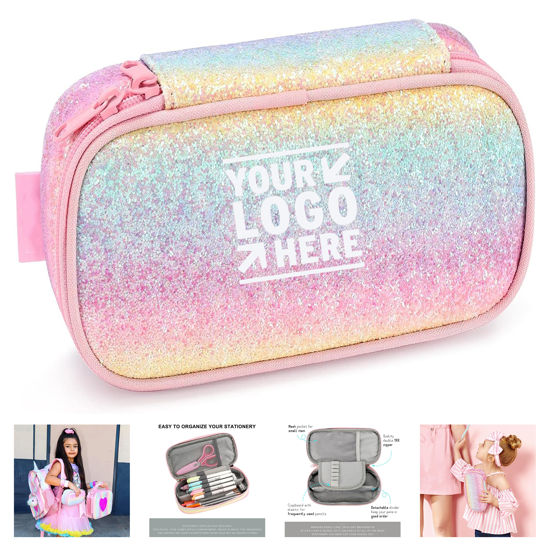 Kids Girls Boys Pencil Case Pouch Soft Rainbow Pen Box