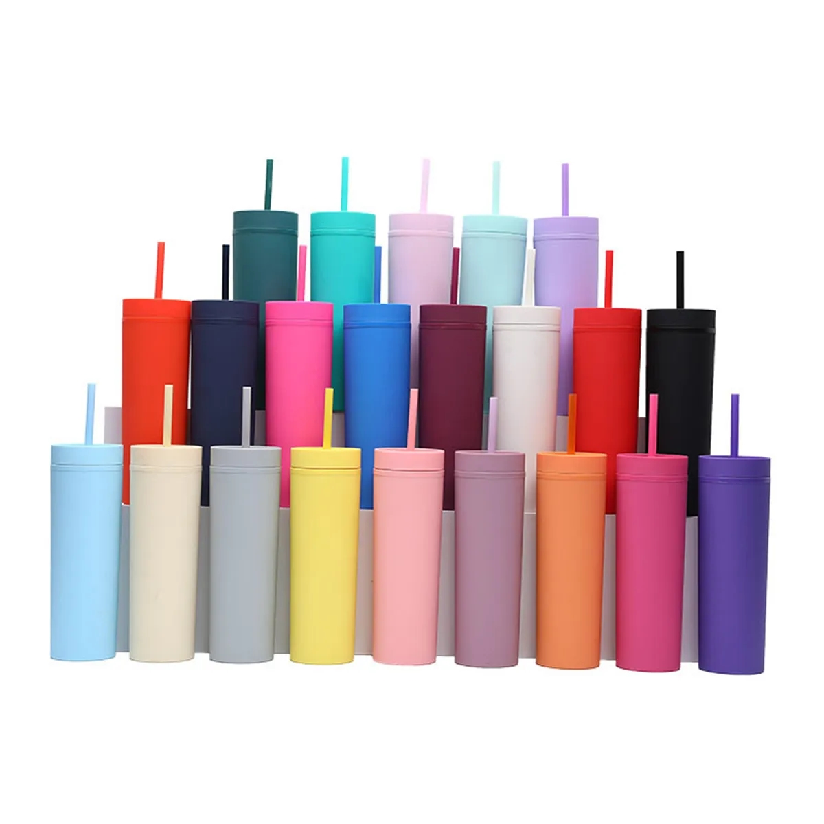 16oz Multicolor Skinny Tumblers with Lids and Straws 3