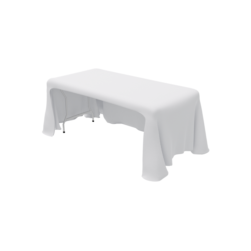4 ft White Table Throw Open Back w/Front Logo 2