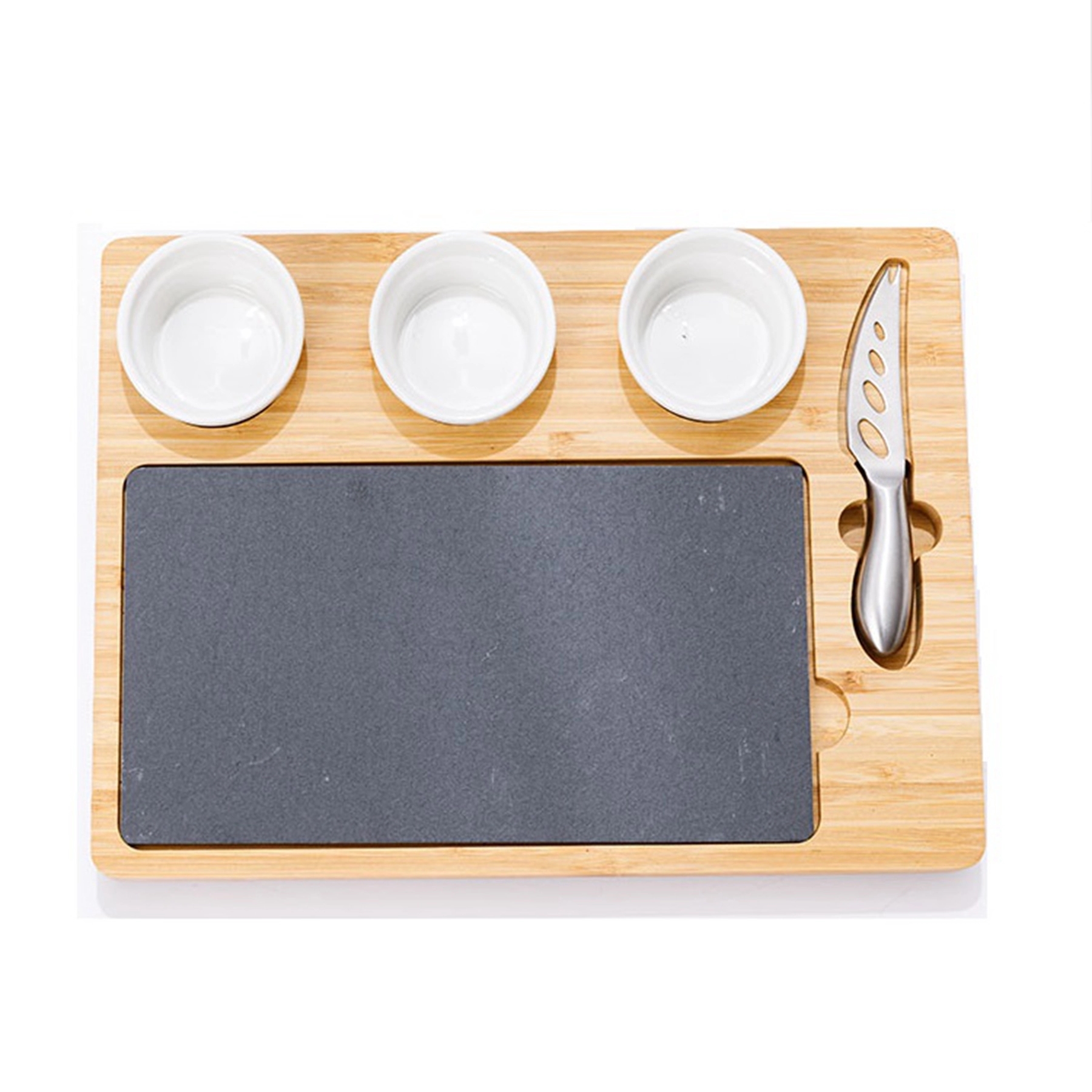 Natural Bamboo Cheese Board & Cutlery Set 2
