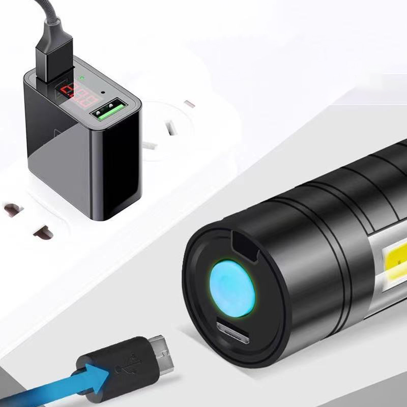 USB Rechargeable LED Flashlight w/COB Side Lights 8