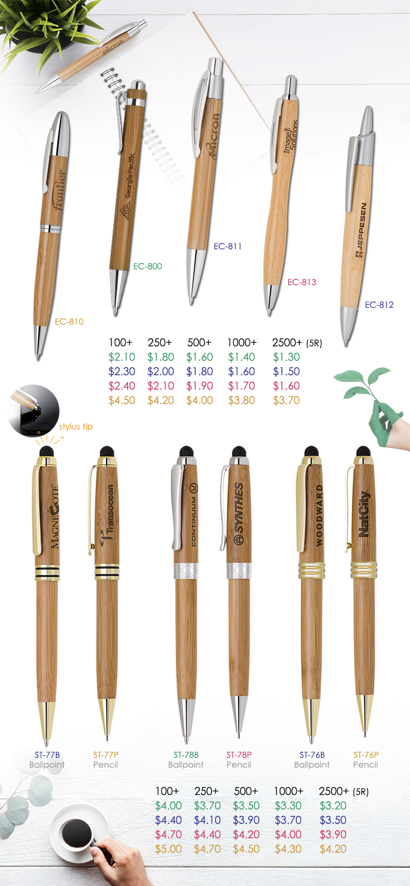 Bamboo-I Retractable Eco-Friendly Pens with Chrome Trims 2