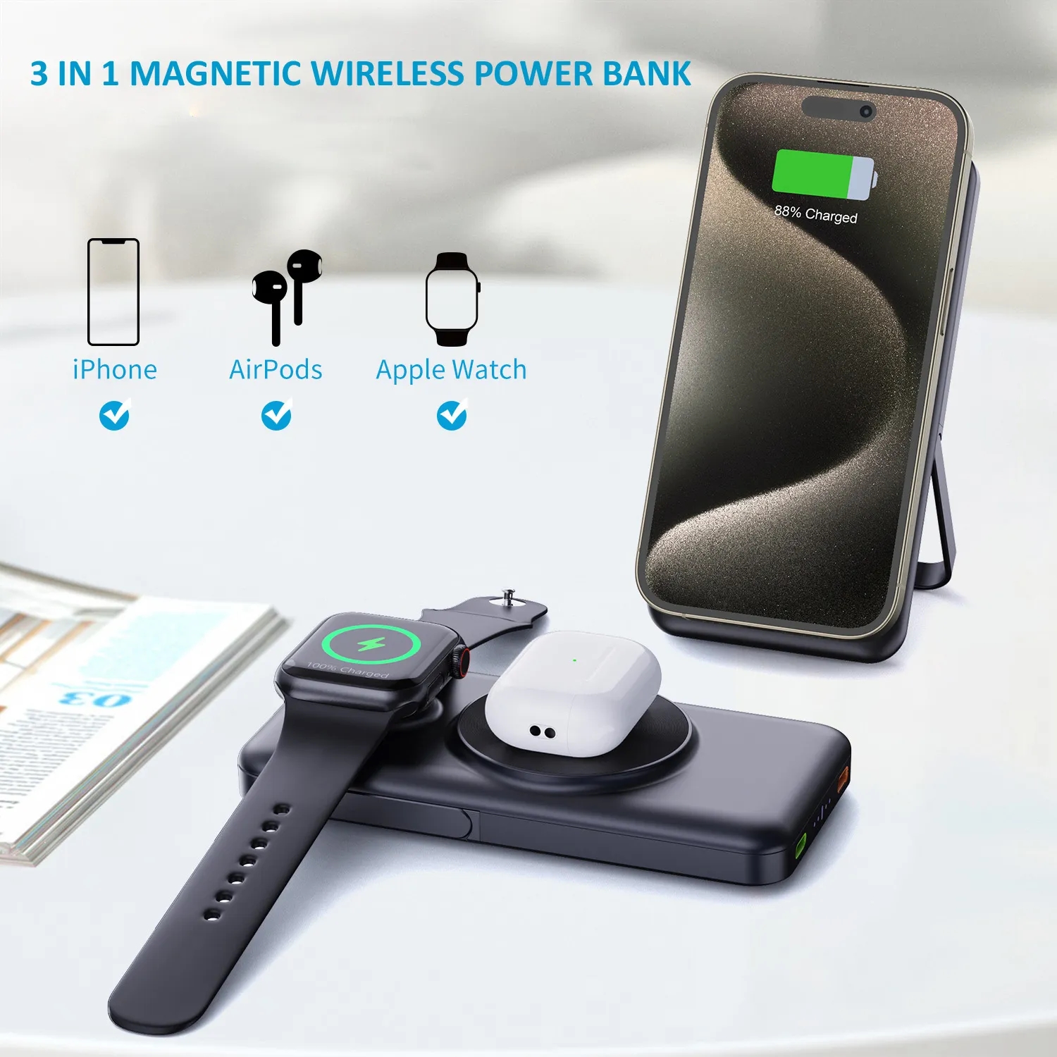 10000mAh Magsafe Portable Charger for iPhone/iWatch/Airpods 3