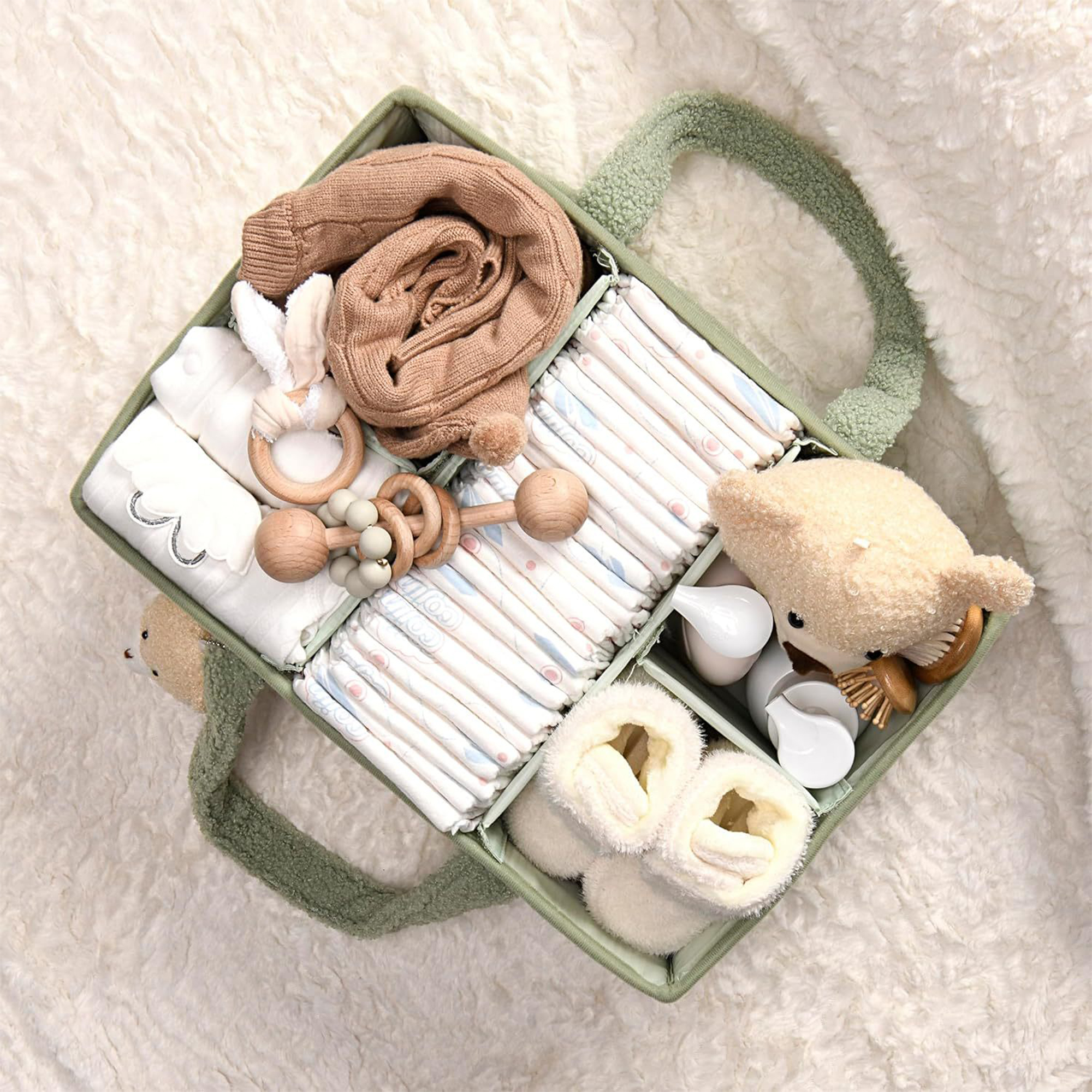 Plush Baby Diaper Storage Bag with Bear Accessory 4