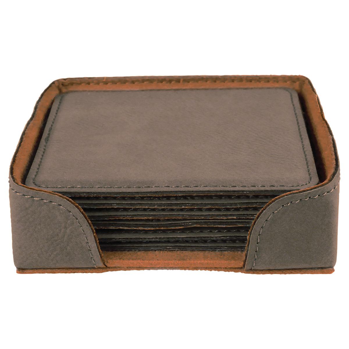 Gray Leatherette Square 6-Coaster Set 3