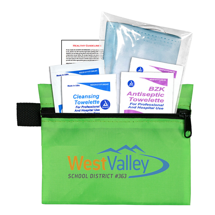 "Europa" 5 Piece Kit with 3-Ply Mask & Antiseptic Wipes in Zipper Pouch 24