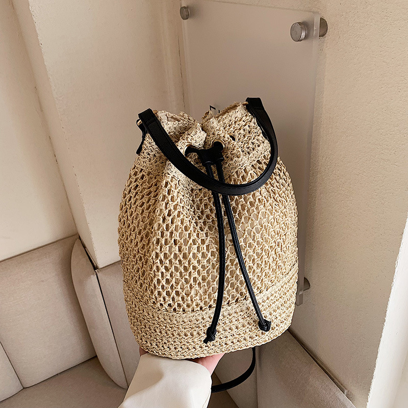 Jute Woven Beach Drawstring Hobo Bucket Purses Handbag 3