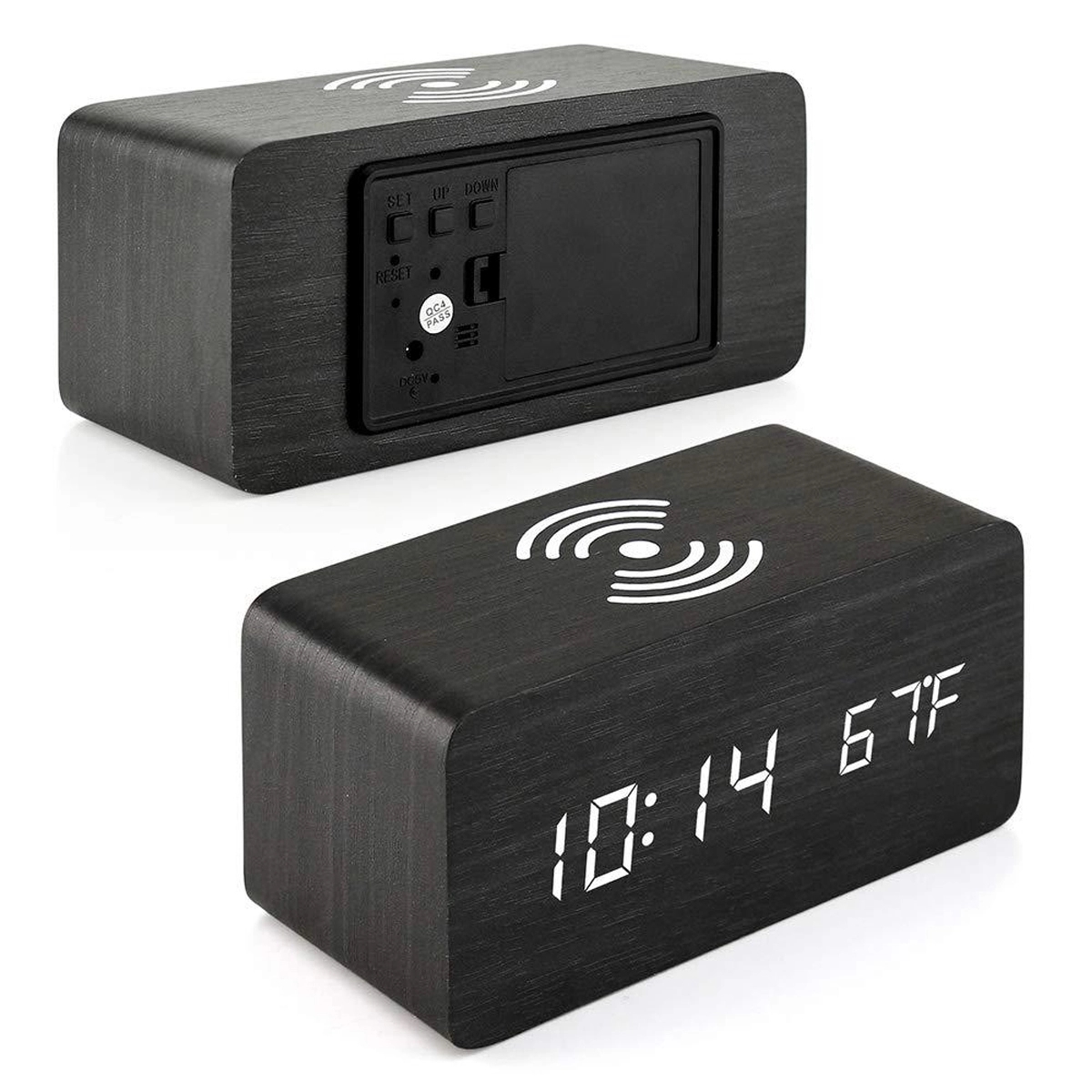 Wooden Alarm Clock With Wireless Charging Pad 4