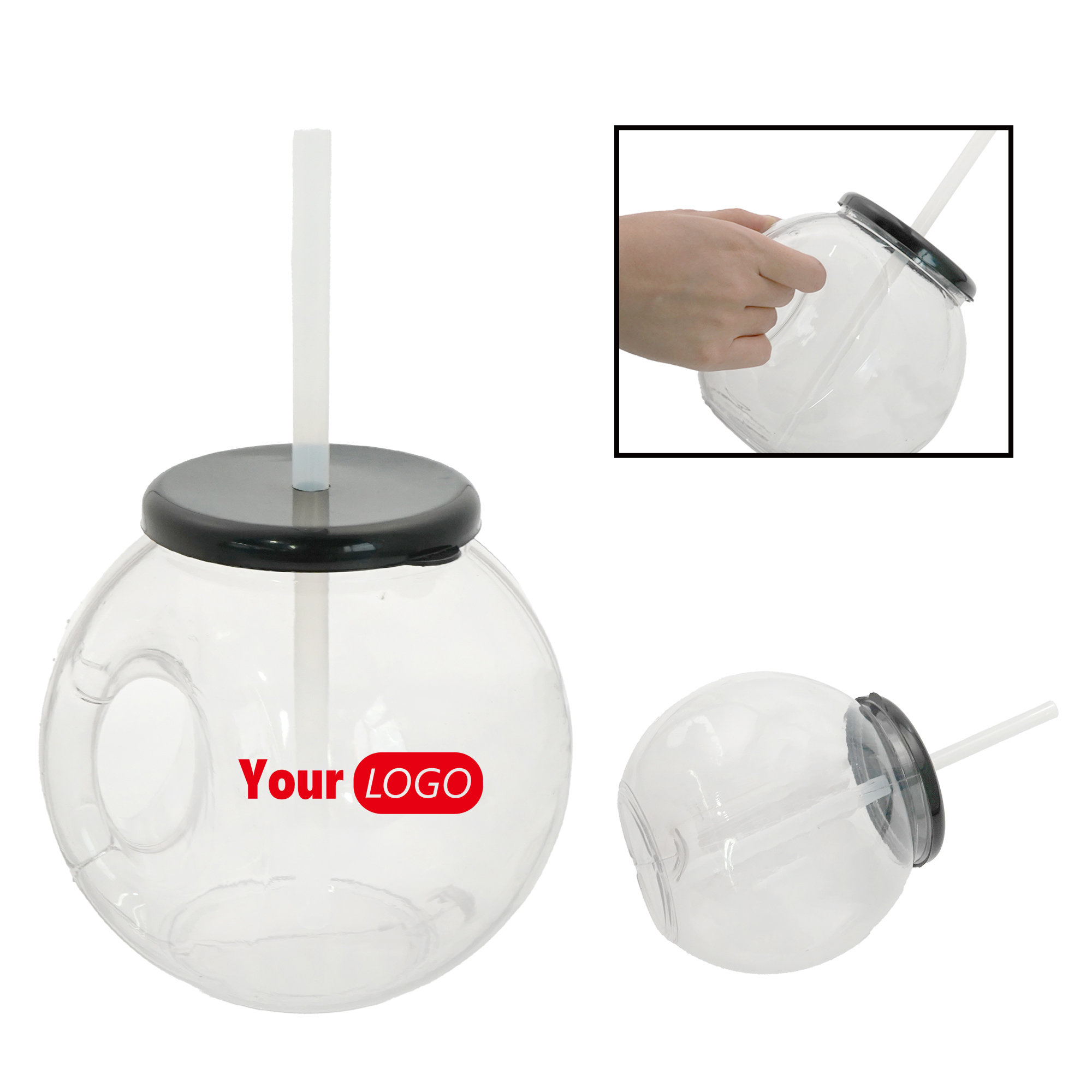 Bubble-Shaped Drinkware with Straw, custom plastic cup with logo imprint 3