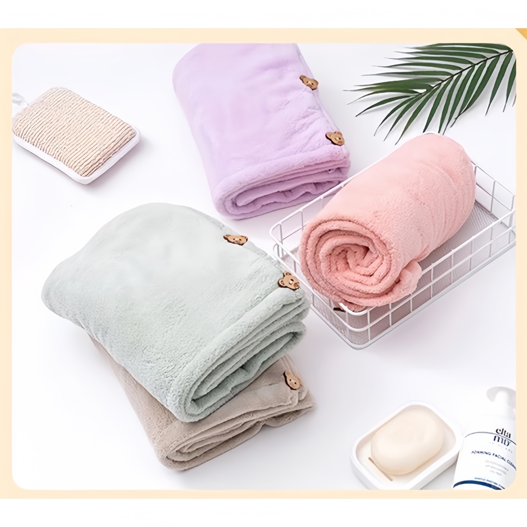 Coral Fleece Quick-Dry Hair Towel Bath Cap 1